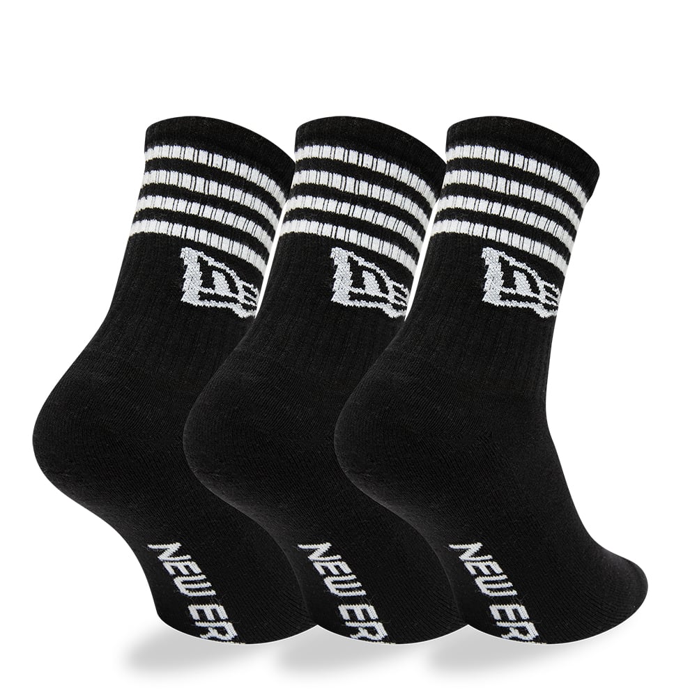 New Era Stripe 3 Pack Crew Black Socks