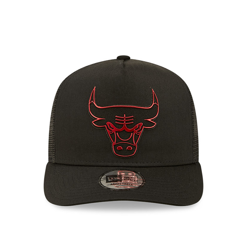 Chicago Bulls Foil Logo Black A-Frame Trucker Cap