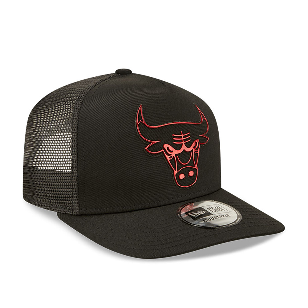Chicago Bulls Foil Logo Black A-Frame Trucker Cap