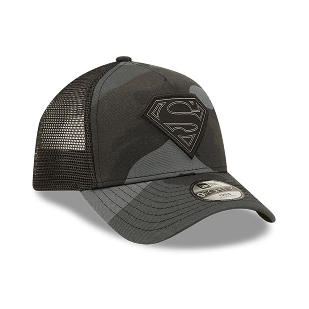 Superman Badge Grey Camo A-Frame Trucker Cap