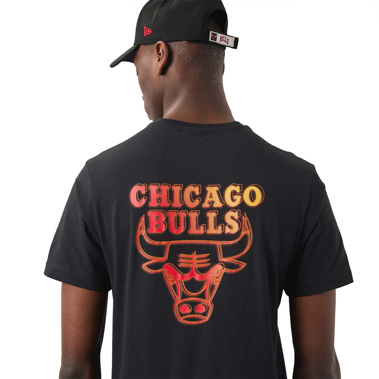 Schwarzes Chicago Bulls NBA Neon Fade T-Shirt