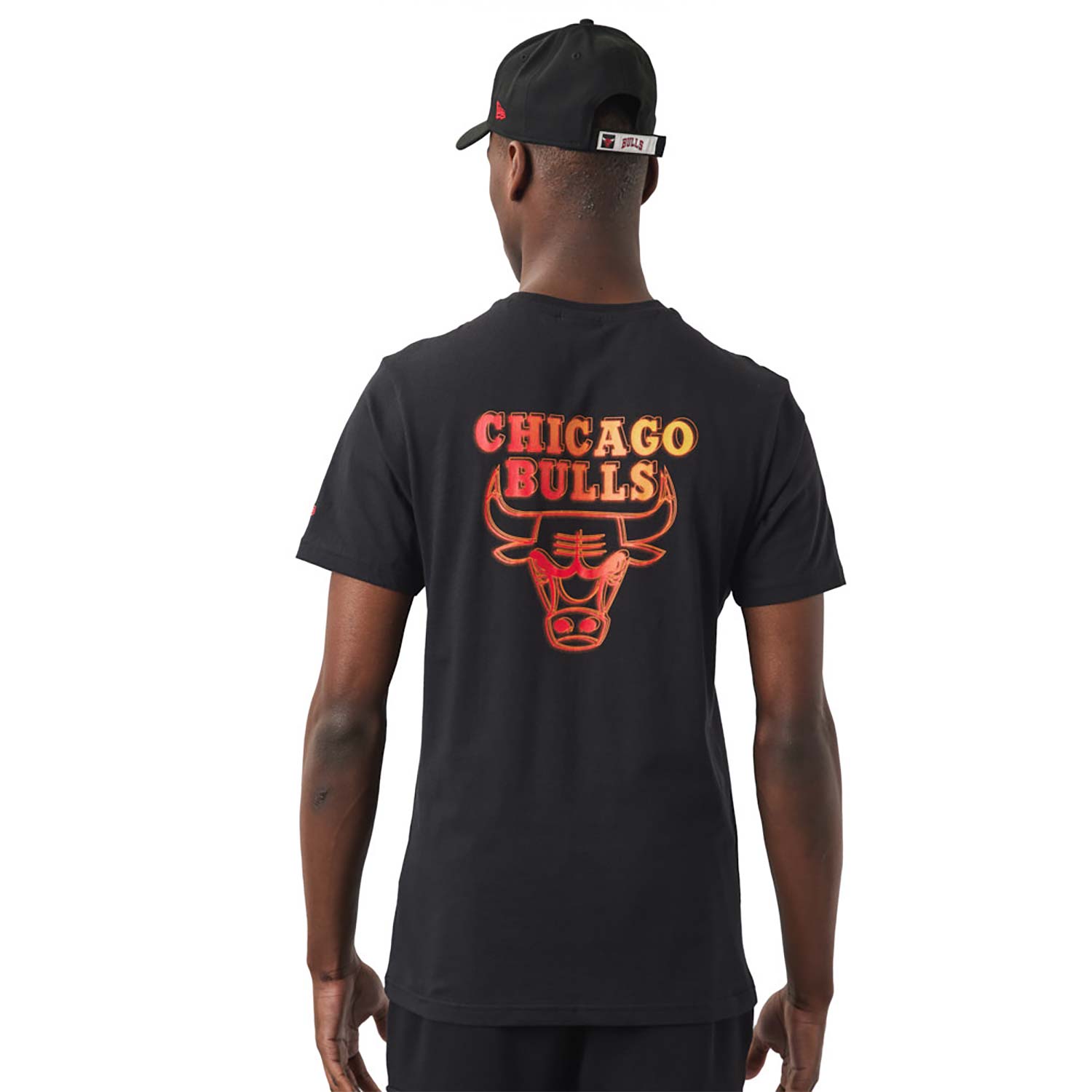 Schwarzes Chicago Bulls NBA Neon Fade T-Shirt