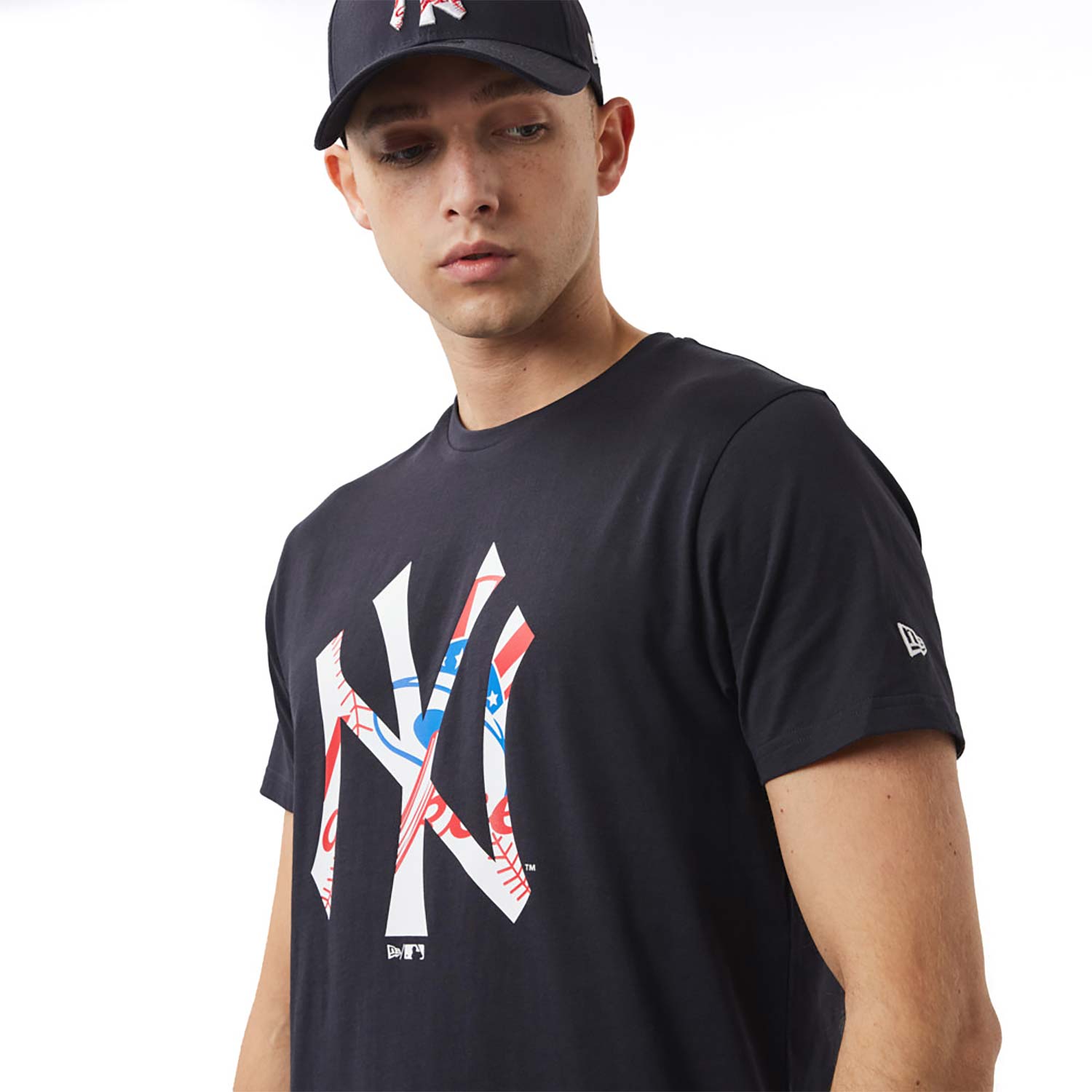 T-Shirt New York Yankees Double Logo Blu Navy