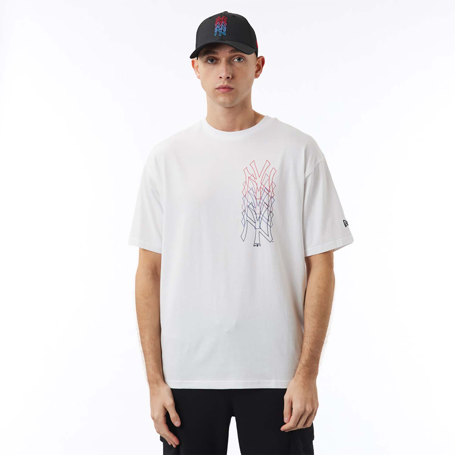 Weißes New York Yankees Stack Logo Oversized T-Shirt