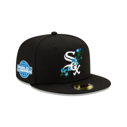 Schwarze Chicago White Sox Side Patch Bloom 59FIFTY Fitted Cap