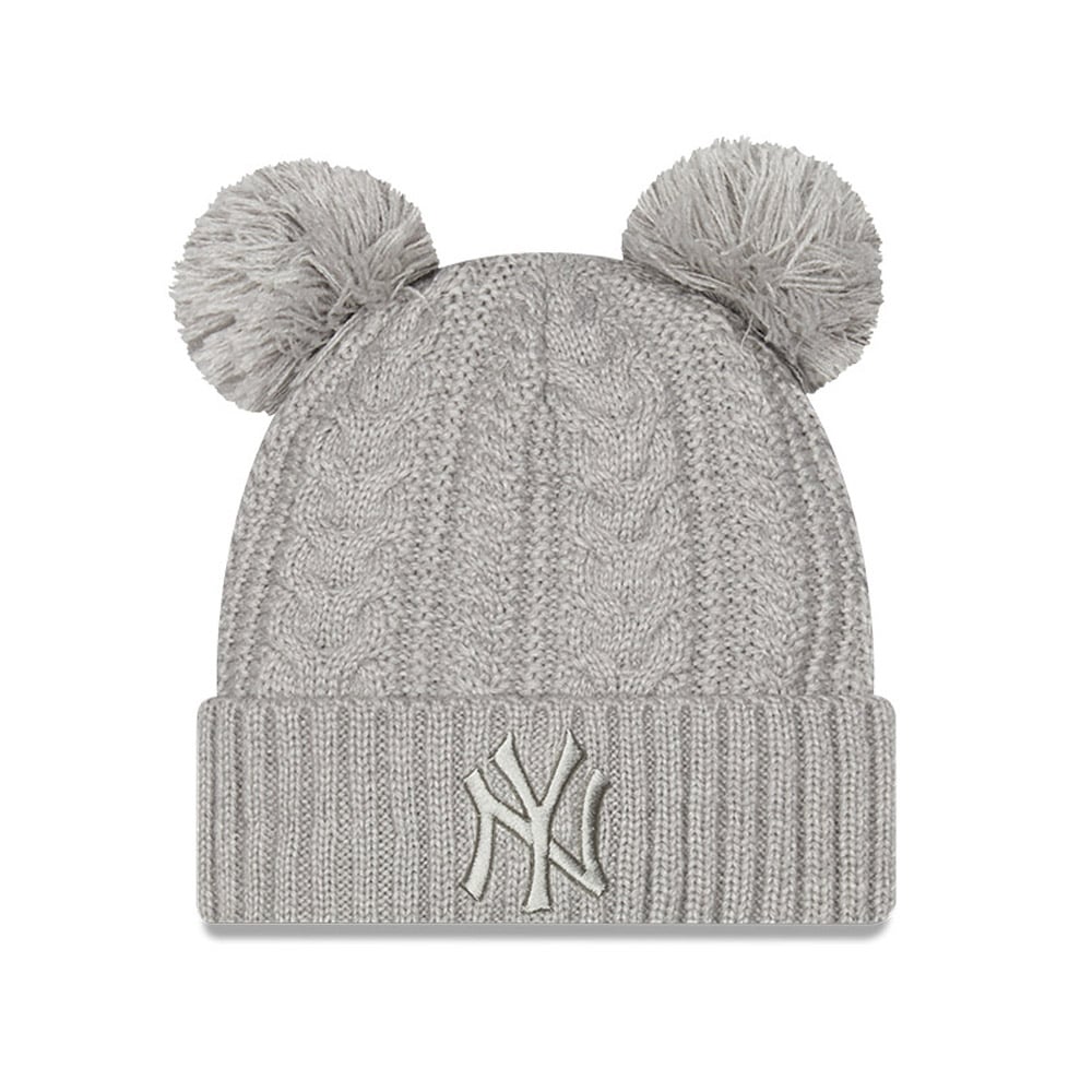 New York Yankees Double Pom Womens Grey Bobble Beanie Hat