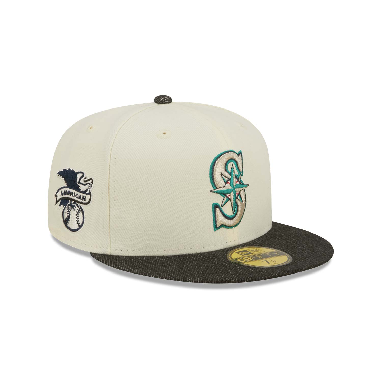 Seattle Mariners MLB Black Denim Chrome White 59FIFTY Fitted Cap