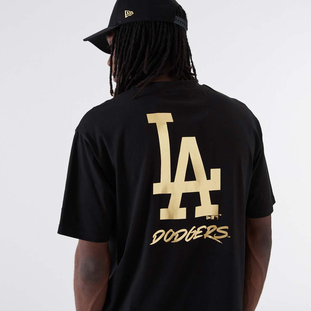 New Era cotton T-shirt Dodgers Metallic Print black color