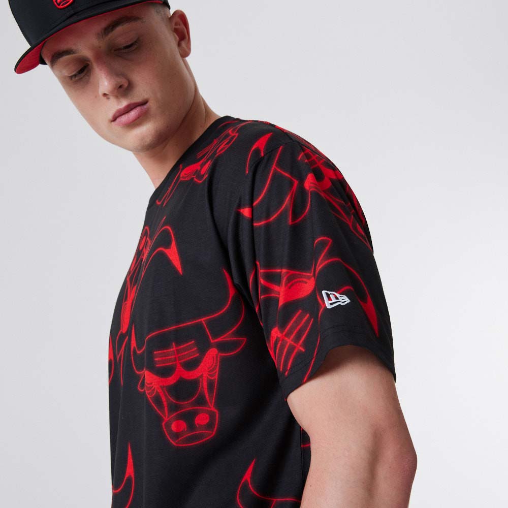 Chicago Bulls All Over Print Neon Black T-Shirt