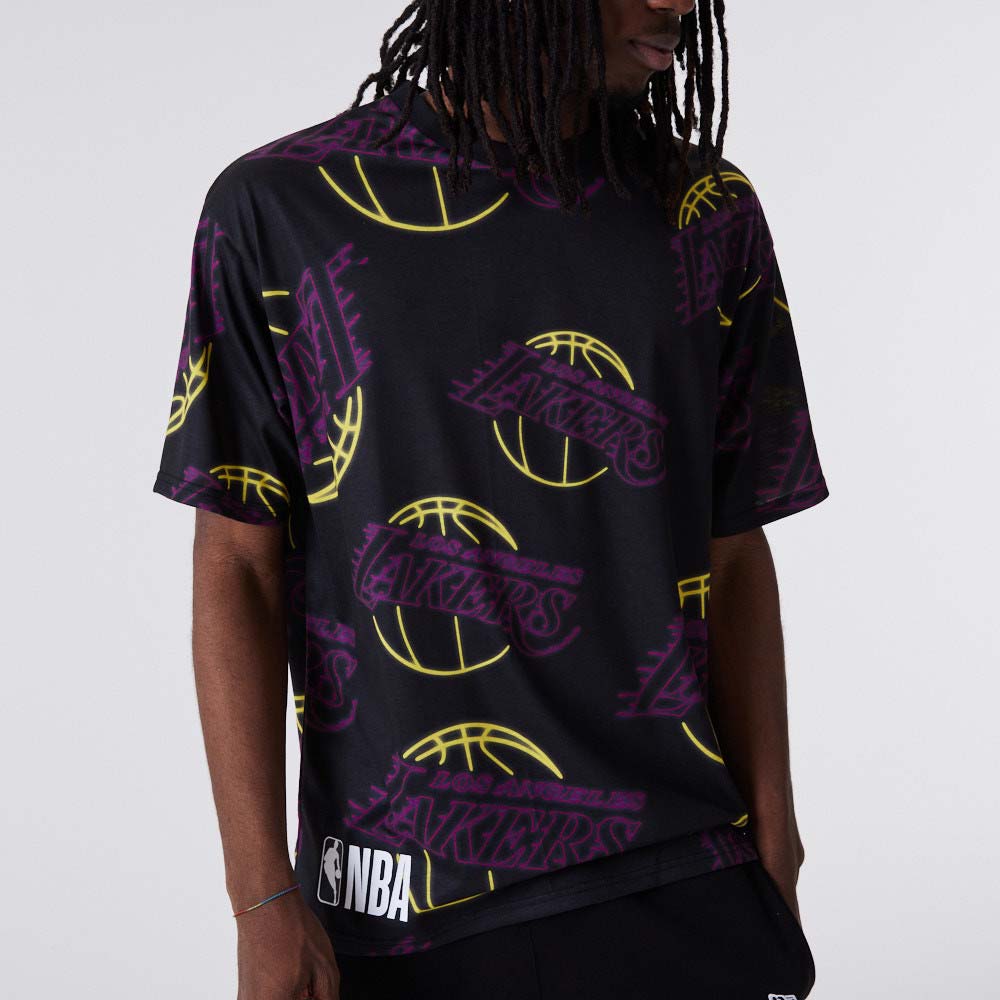LA Lakers All Over Print Neon Black T-Shirt