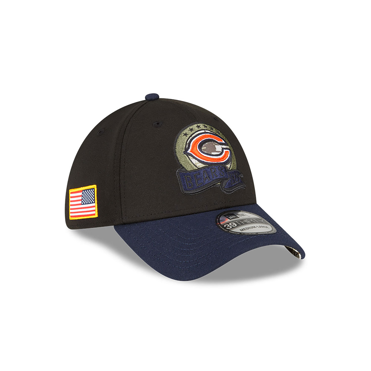 Chicago Bears NFL Salute to Service Black 39THIRTY Stretch Fit Cap