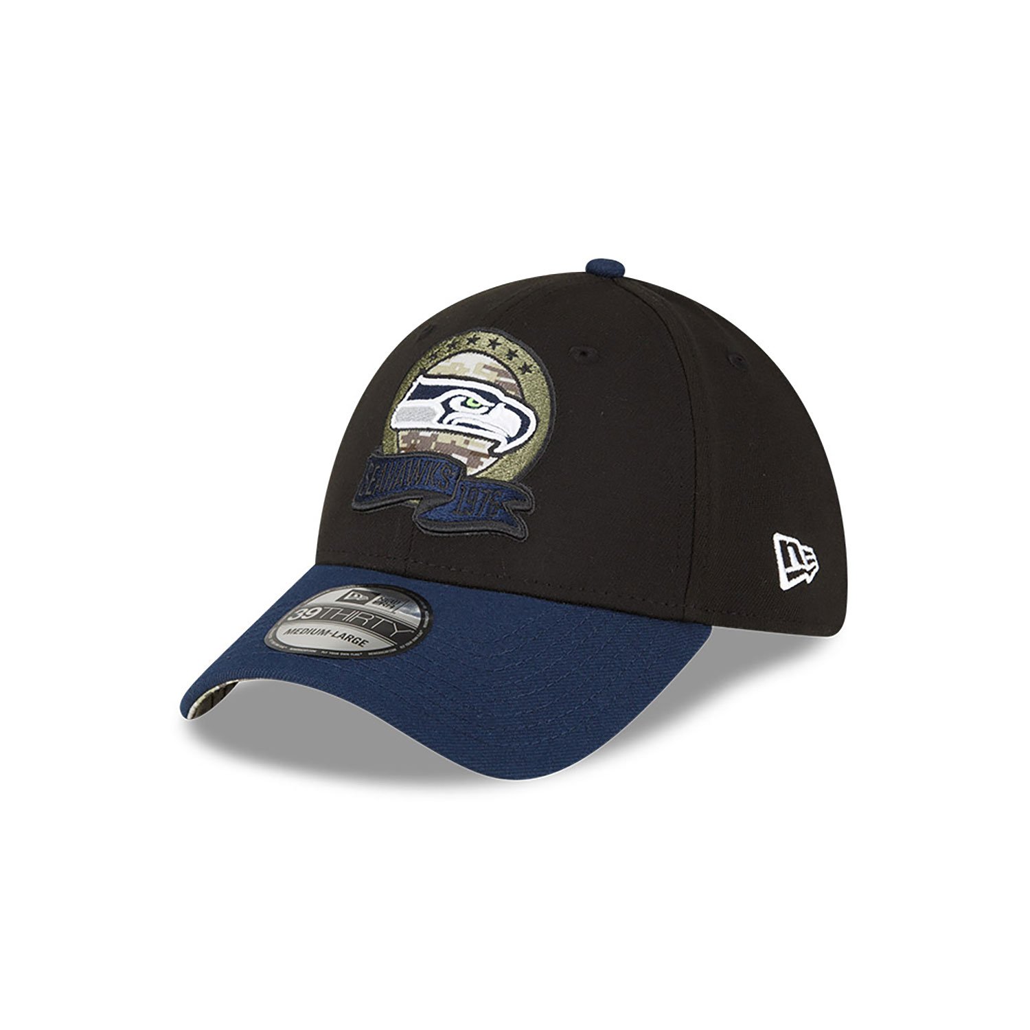 Seattle Seahawks NFL Salute to Service Black 39THIRTY Stretch Fit Cap
