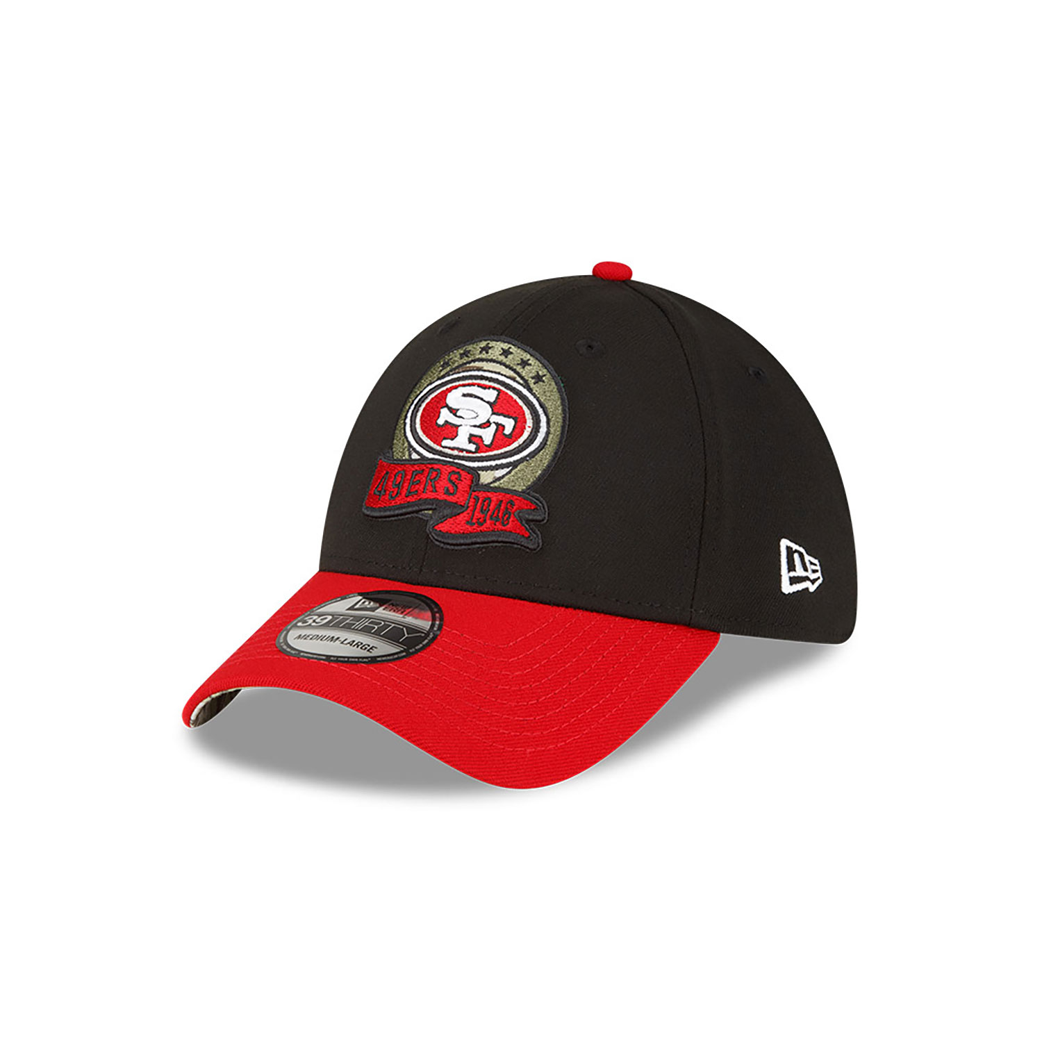 San Francisco 49ers NFL Salute to Service Black 39THIRTY Stretch Fit Cap