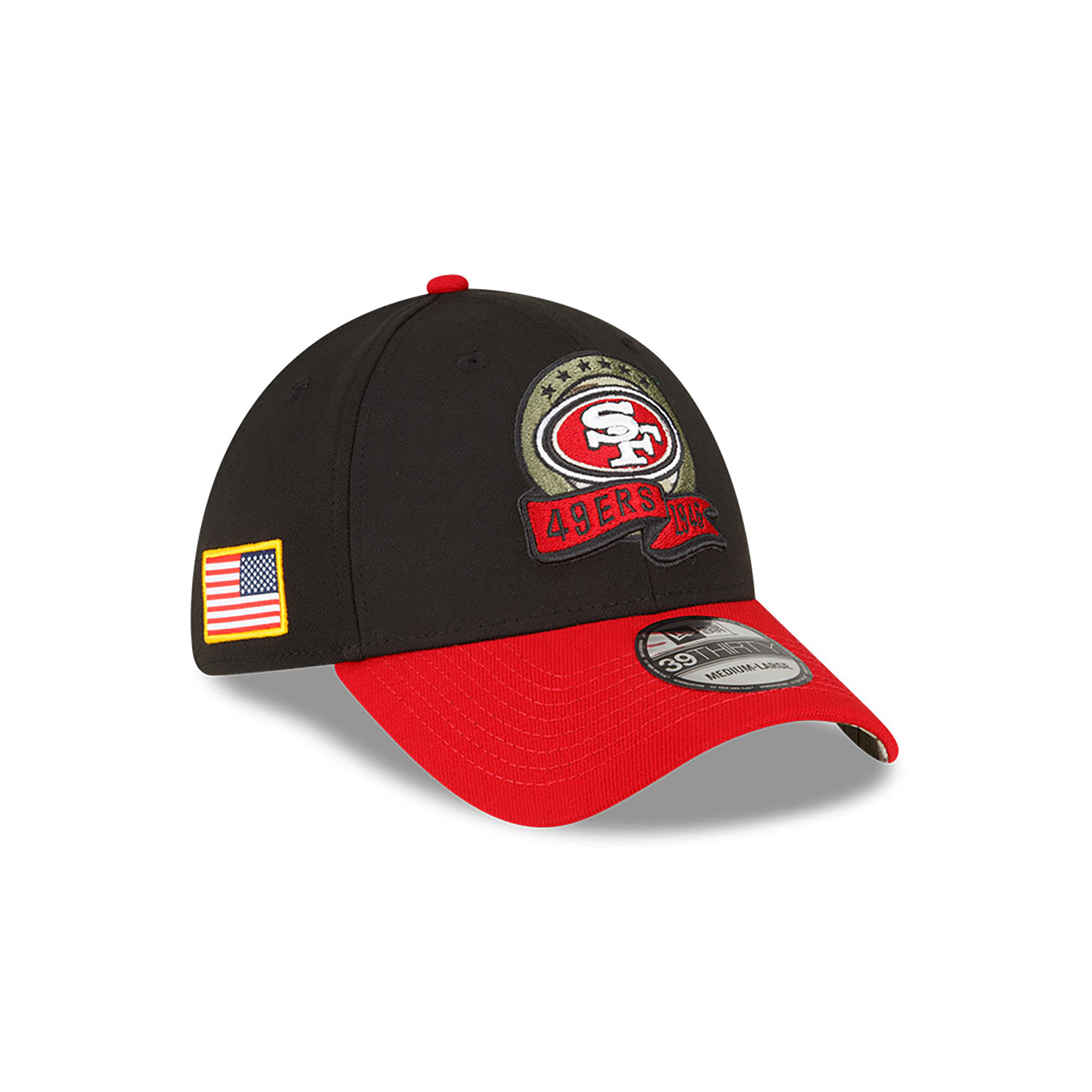 San Francisco 49ers NFL Salute to Service Black 39THIRTY Stretch Fit Cap