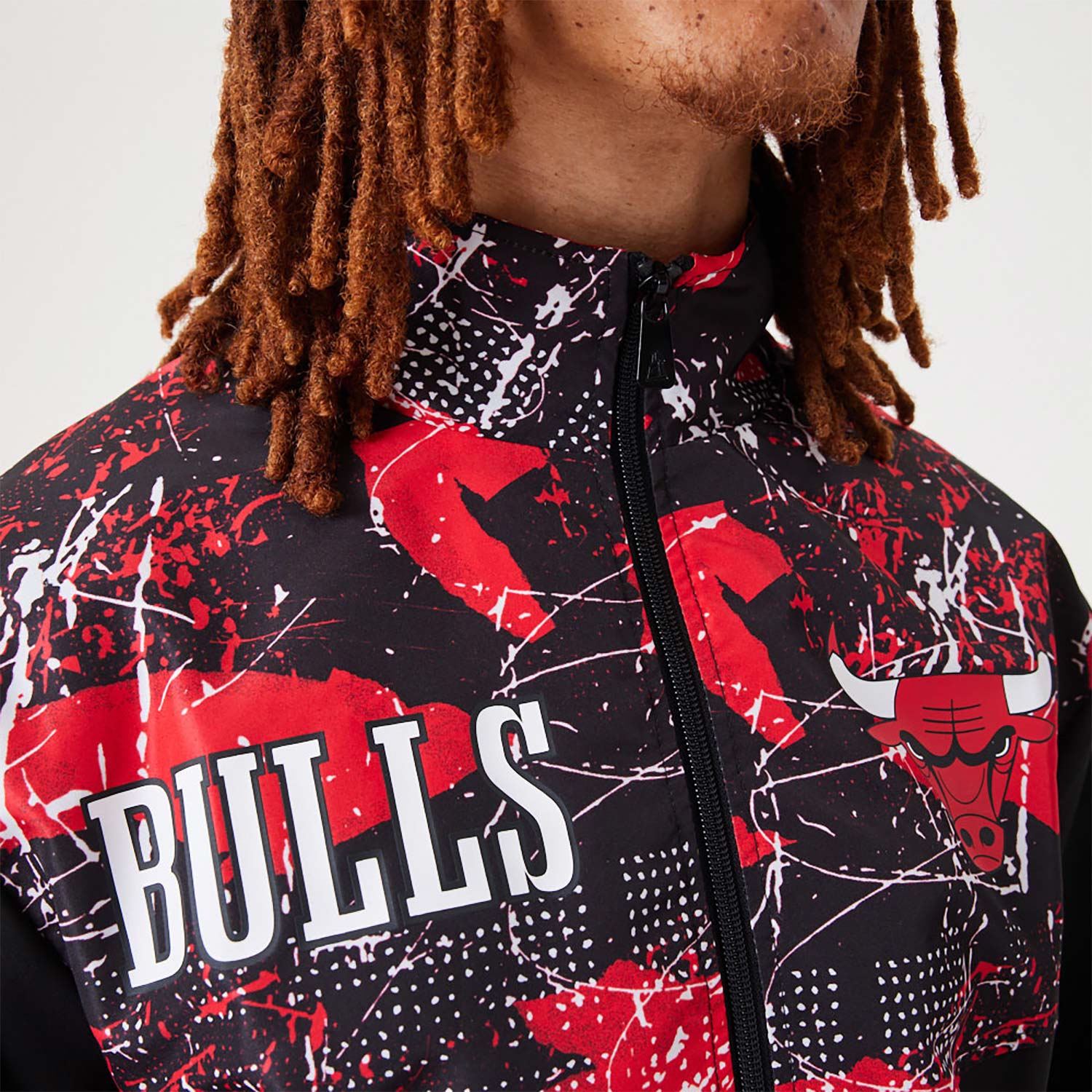 New Era Mens Chicago Bulls All Over Pattern Panel Track Jacket Top