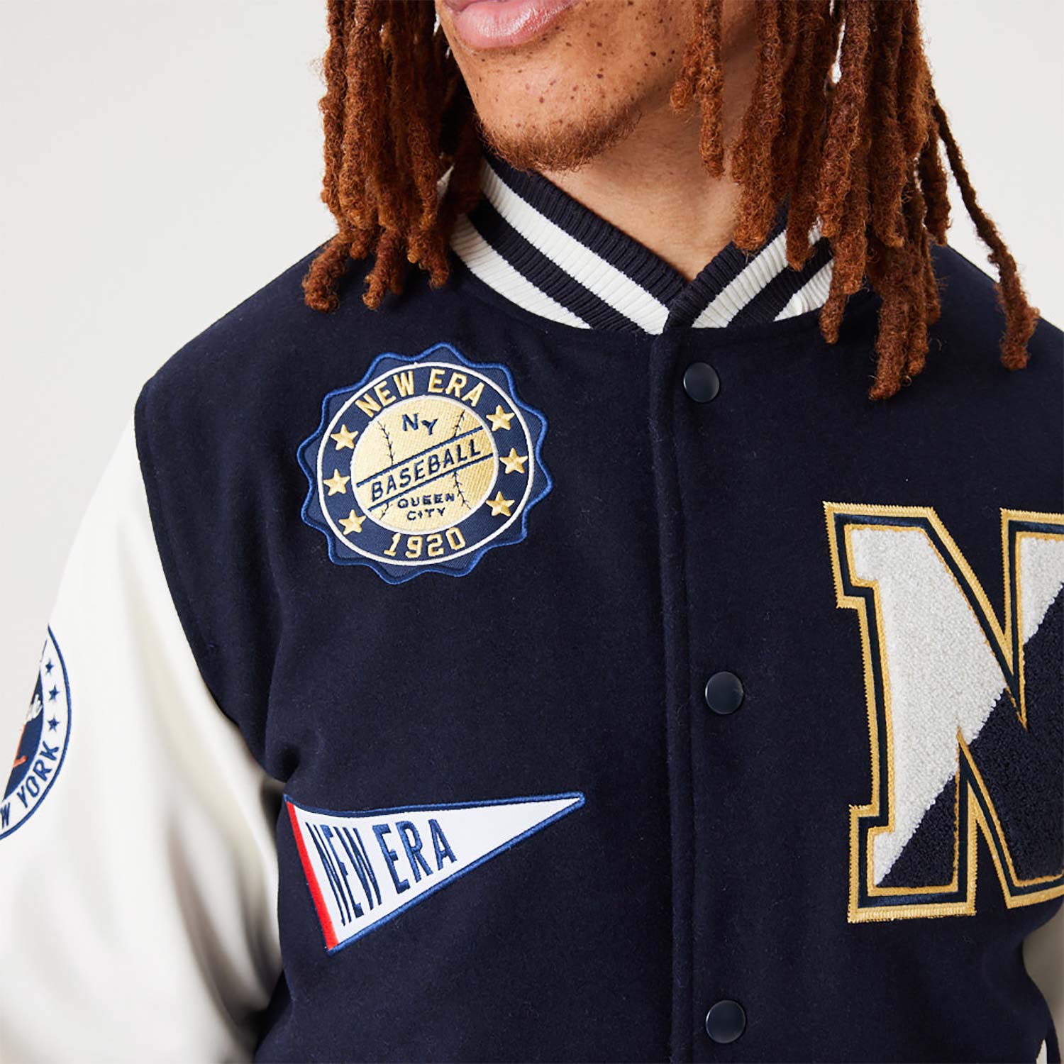 New Era Heritage All Over Patch Navy Varsity Jacket