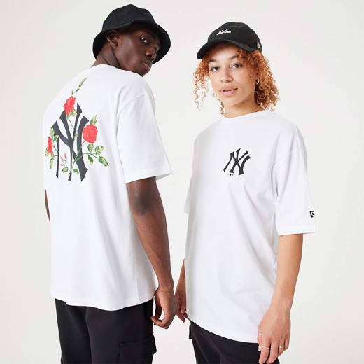 Weißes New York Yankees MLB Floral Graphic Oversized T-Shirt