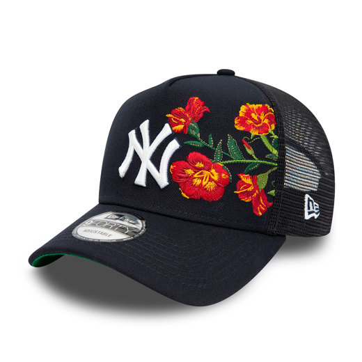 Dunkelblaue New York Yankees MLB Floral 9FORTY A-Frame Trucker Cap