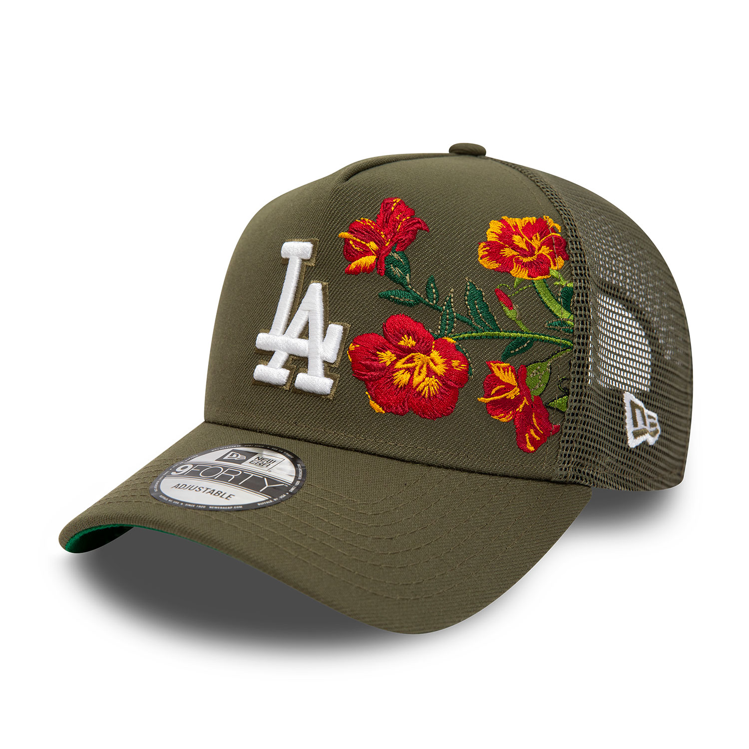 LA Dodgers MLB Floral Dark Green 9FORTY A-frame Trucker Cap
