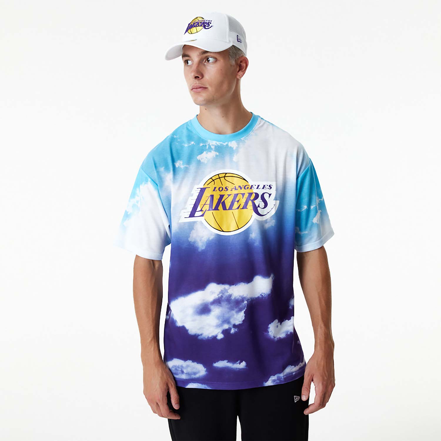 LA Lakers NBA Sky All Over Print Blue Oversized T-Shirt
