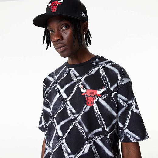 T-shirt Oversize Chicago Bulls NBA Imprimé Noir