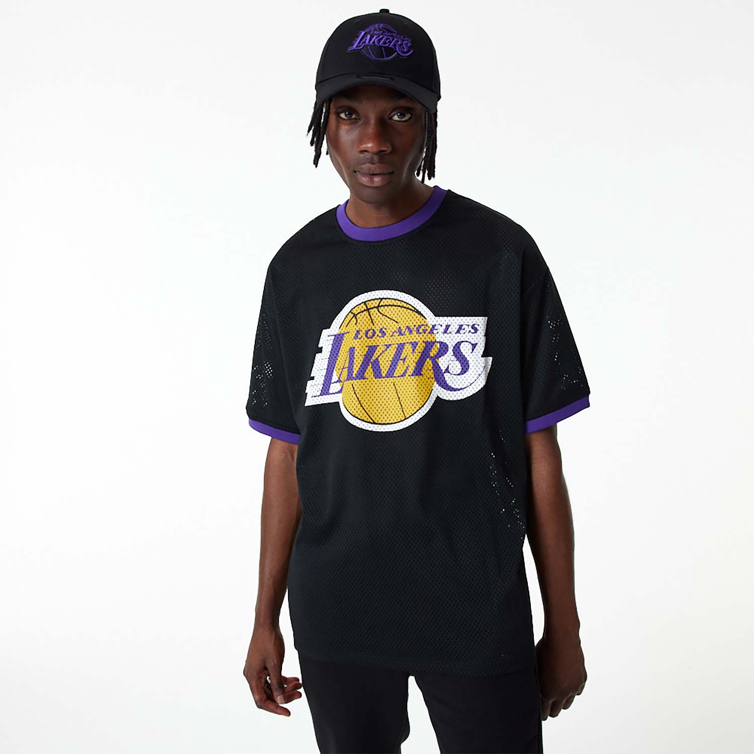 LA Lakers NBA Team Logo Mesh Black Oversized T-Shirt