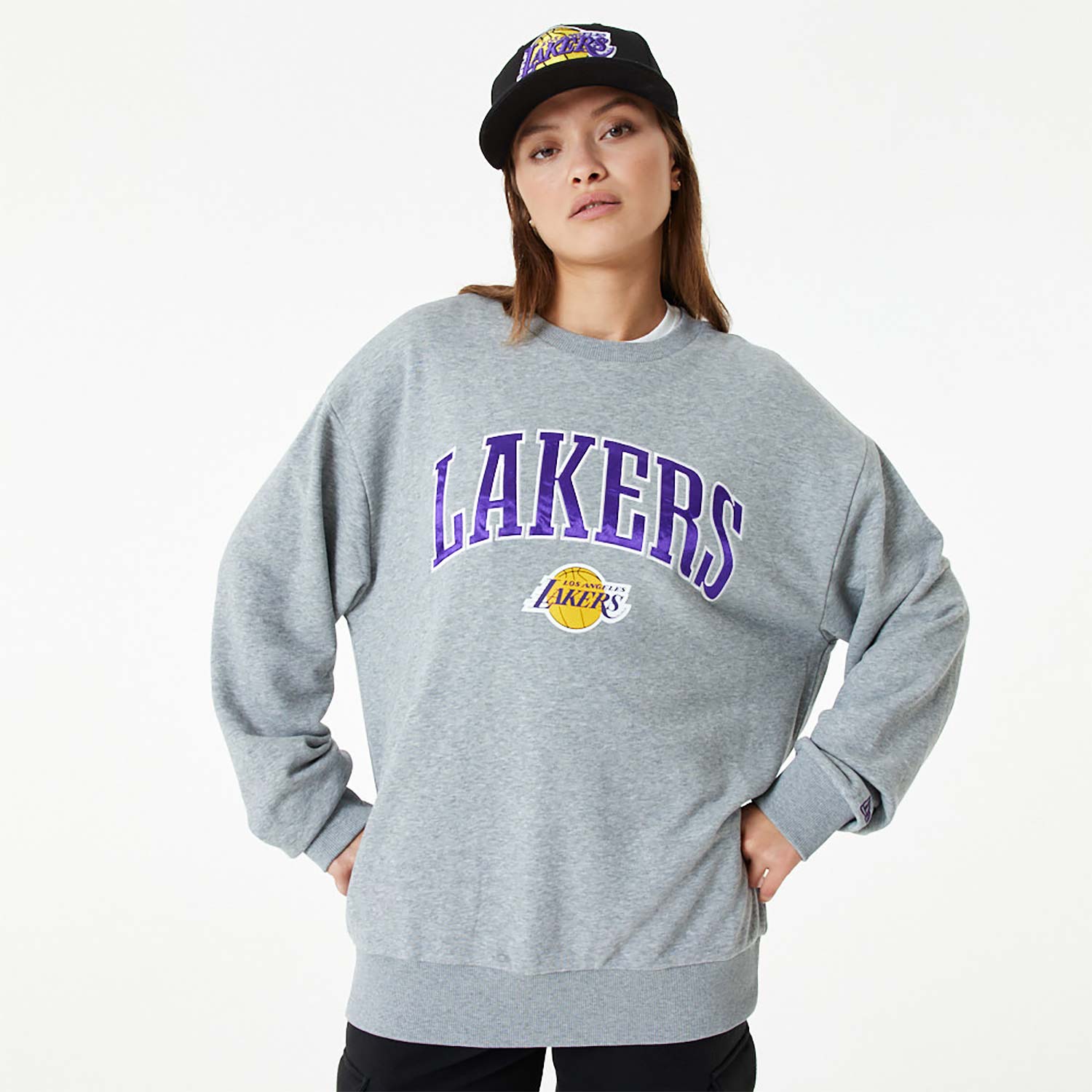 Graues LA Lakers NBA Applique Crewneck Sweatshirt