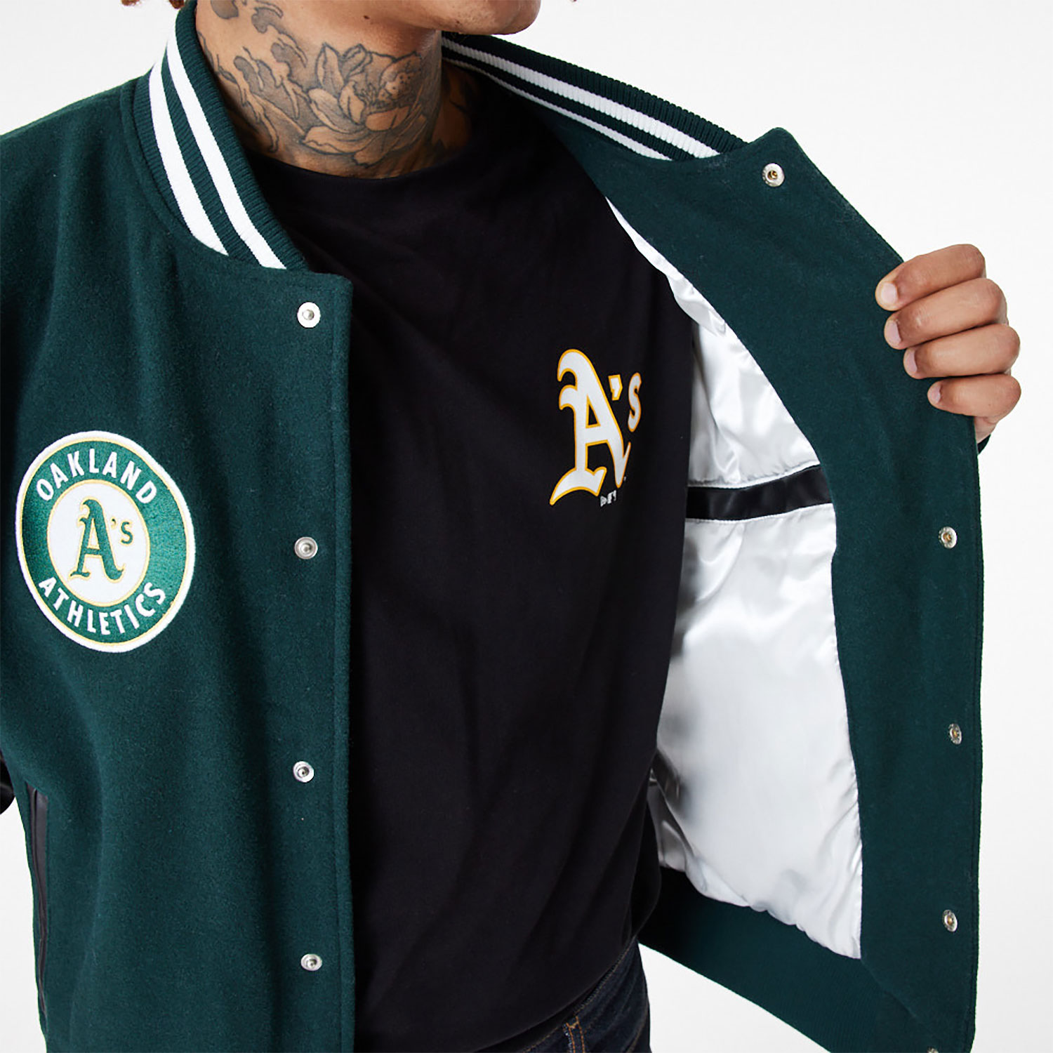 Jackets New Era Oakland Athletics Mlb Large Logo Varsity Jacket Dark Green