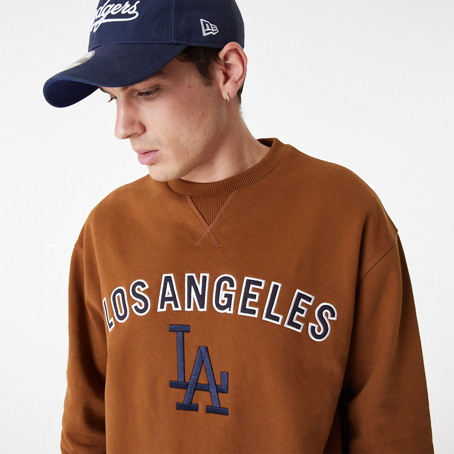 LA Dodgers MLB Large Logo Brown Crew Neck Sweatshirt