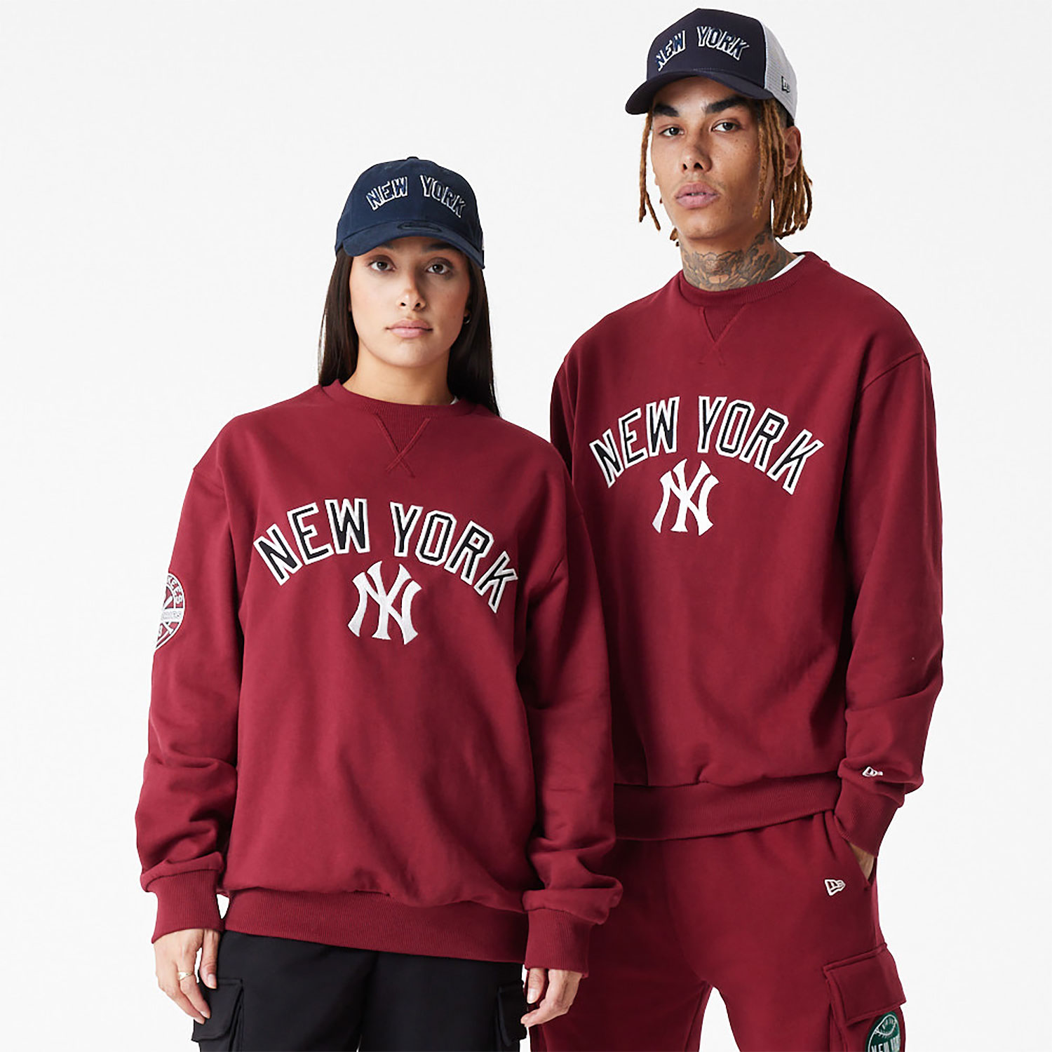 New York Yankees MLB Large Logo Dark Red Crew Neck Sweatshirt