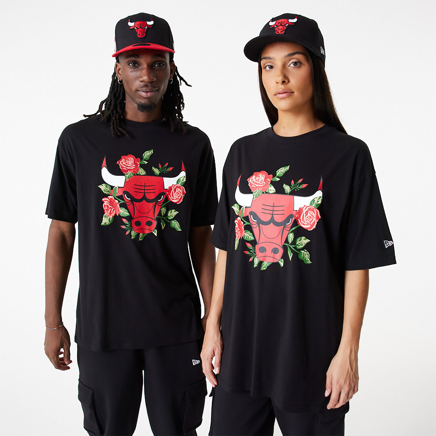 NBA Floral Graphic Chicago Bulls Oversized T-Shirt D01_372