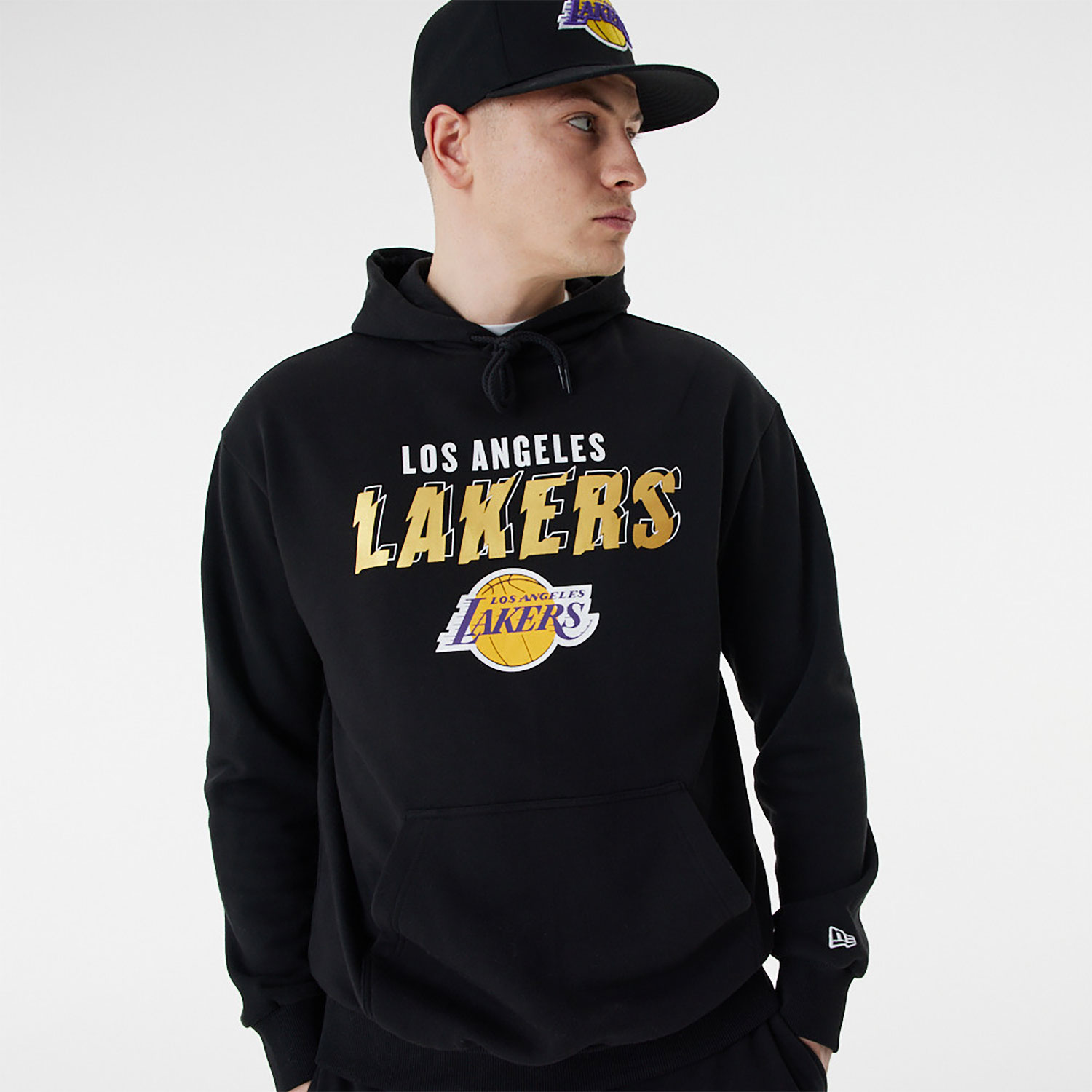LA Lakers Team Script Black Oversized Hoodie