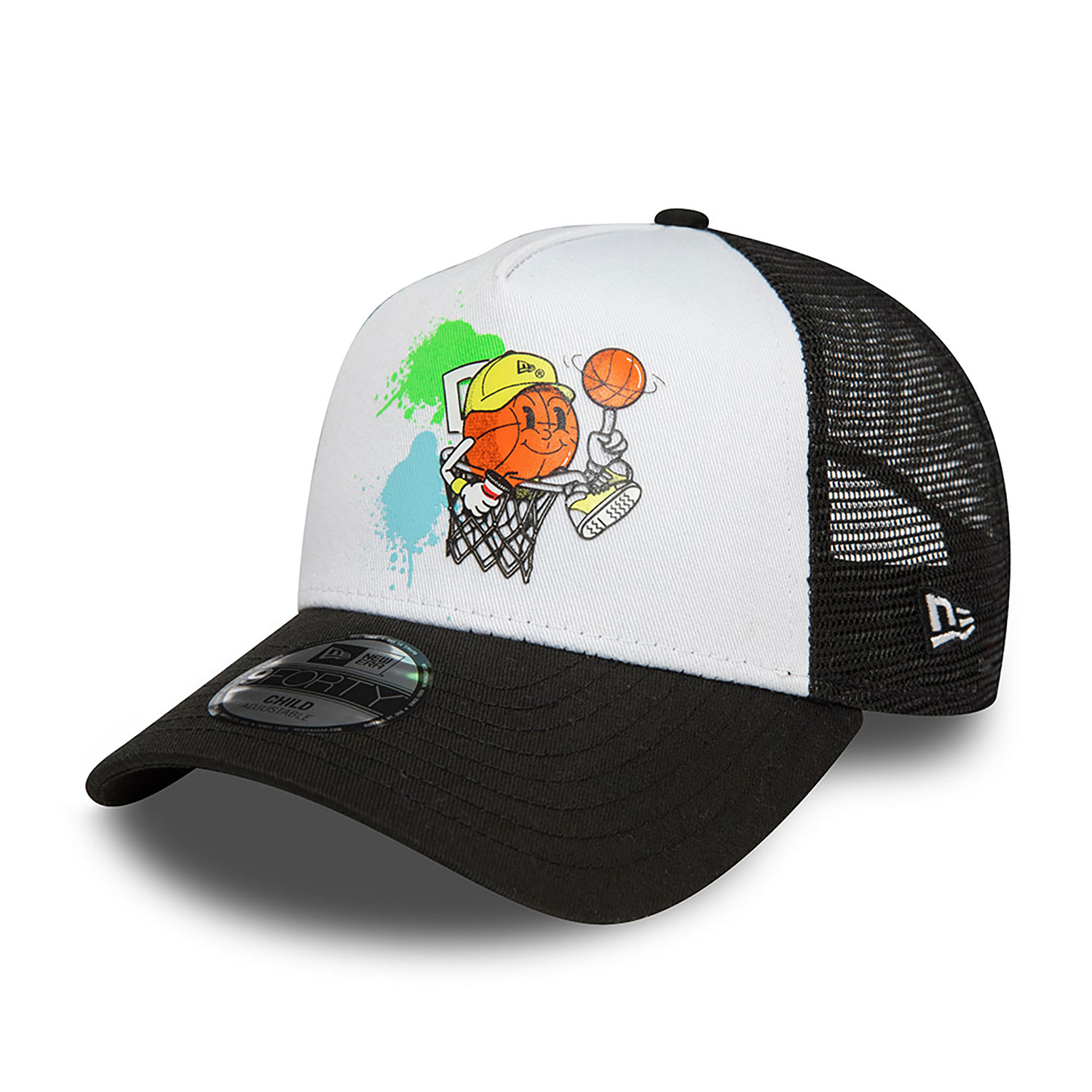 Child New Era Basketball Mascot Black A-Frame Trucker Cap